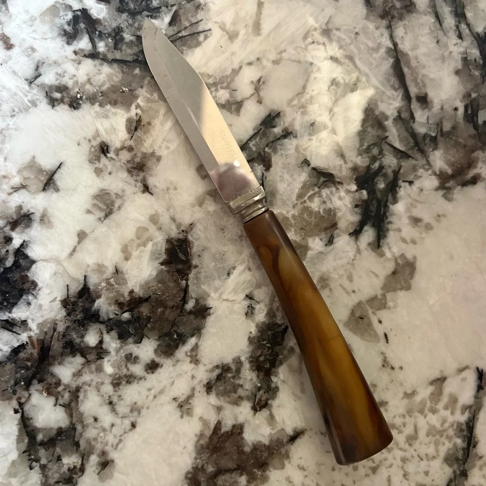 Vintage Butterscotch Tortise Swirl Bakelite Handle Knife Stainless Steel Blade